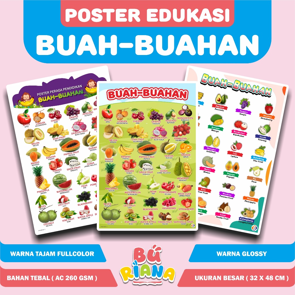Poster Buah-Buahan / Poster Fruit / Poster Edukasi Anak