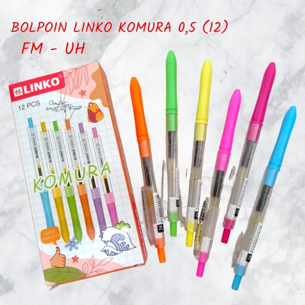JUAL 1 PACK isi 12 / BOLPOIN CAIR / BOLPOIN LINKO KOMURA / PEN 0,5 / POLPEN HITAM / ATK