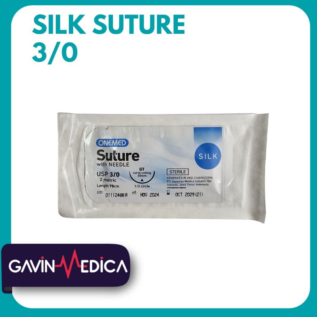 ONEMED Silk Suture Benang Jahit USP 3/0 75cm with Needle