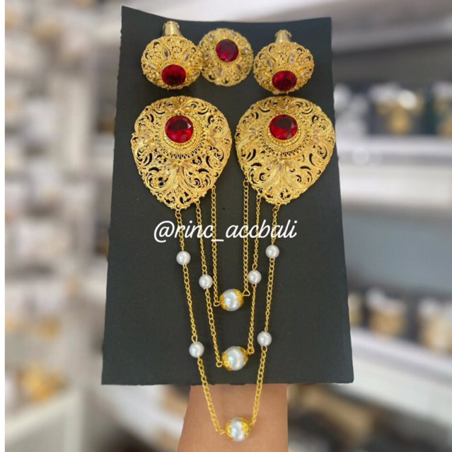 PREMIUM - Set Bros Rantai Jumbo Permata Zircon Asli / Beos Mutiara Air Tawar / bros kebaya / bros we