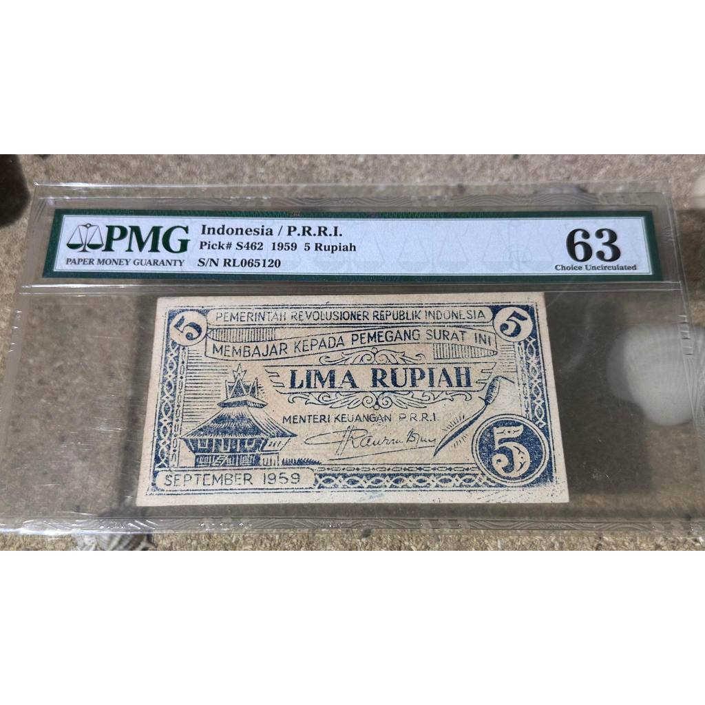 PMG 63 Uang Kuno ORIDA PRRI 5 RUPIAH Tahun 1959 Seri RL 065120