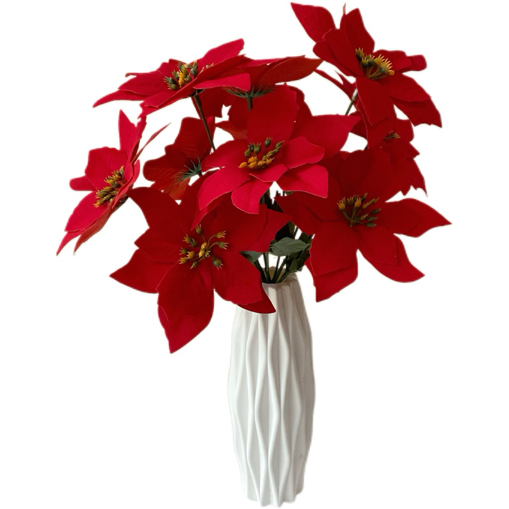 Bunga ponsentia kastuba merah natal palsu imitasi artificial hiasan dekorasi buket pajangan