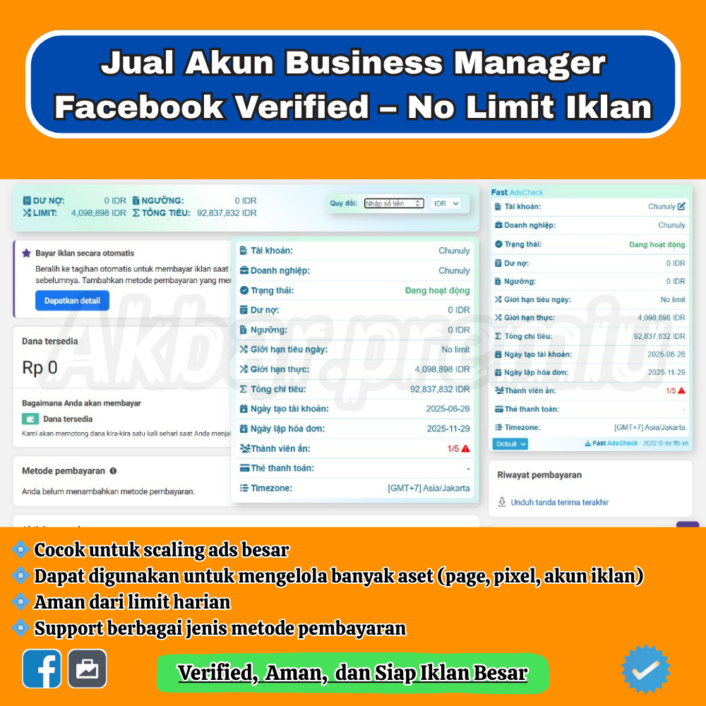 Akun Facebook BM Verified No Limit