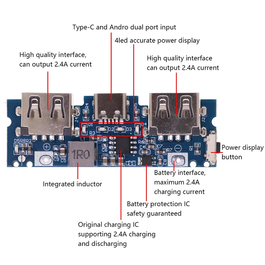 BIG PROMO MODULE POWERBANK DUAL USB 5V 2.4A INPUT TYPE C + MICRO USB LITHIUM BATTERY 18650 CHARGER