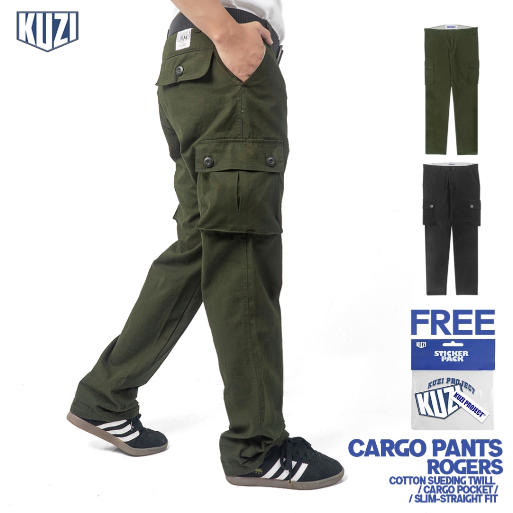 KUZI PROJECT - Celana Cargo Panjang - Rogers - Collection - Black Olive - Cargo Pants - Slim Straigh