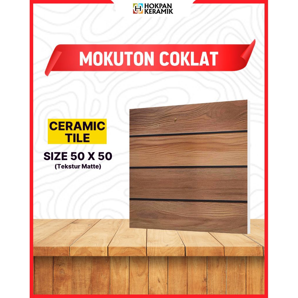 Lantai Keramik Motif Kayu Mokuton Coklat 50x50 Matte - Hokpan Keramik