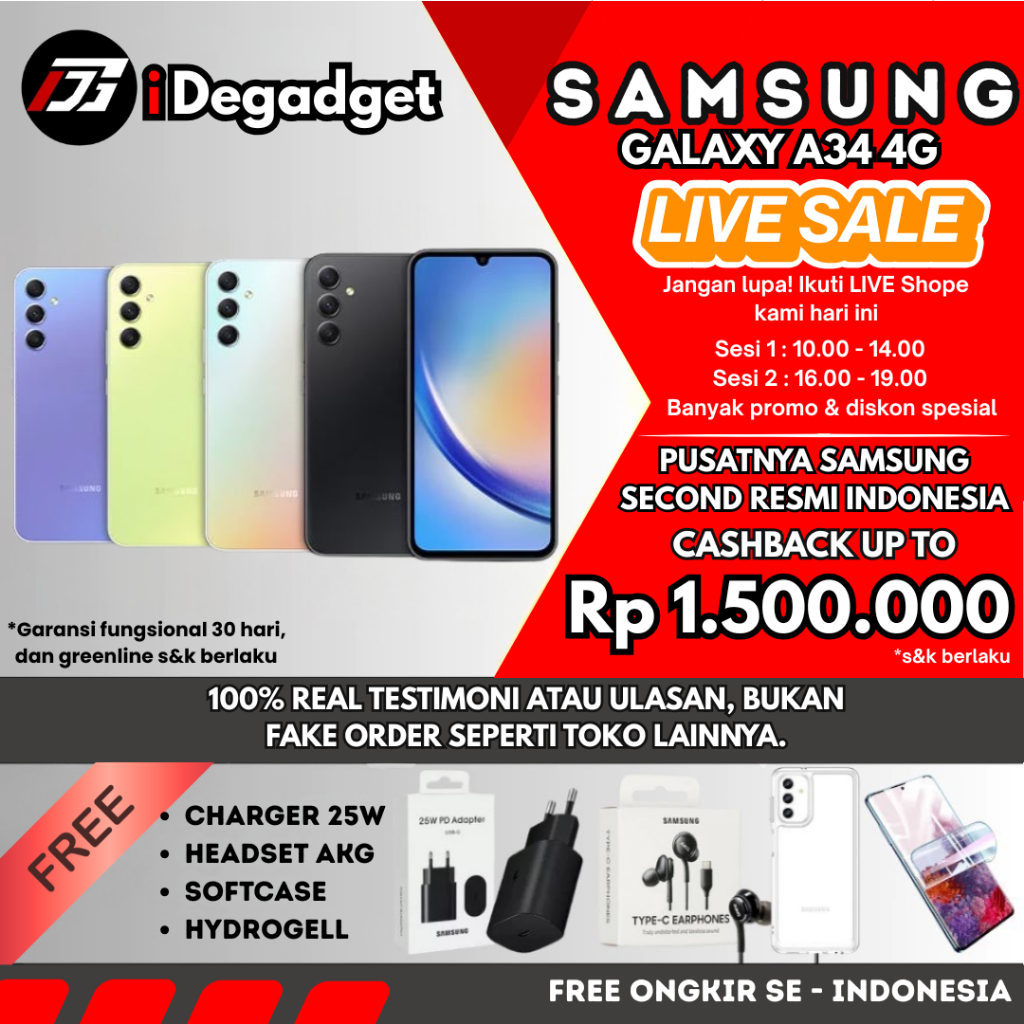 Samsung Galaxy A34 5G SEIN 8/256GB & 8/128GB Second Original Fullset