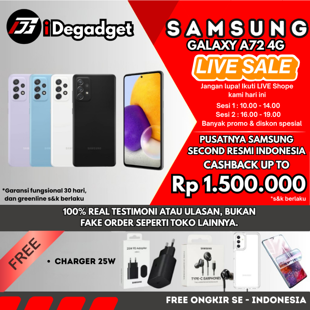 Samsung Galaxy A72 SEIN 256GB 128GB Second Fullset Resmi Indonesia