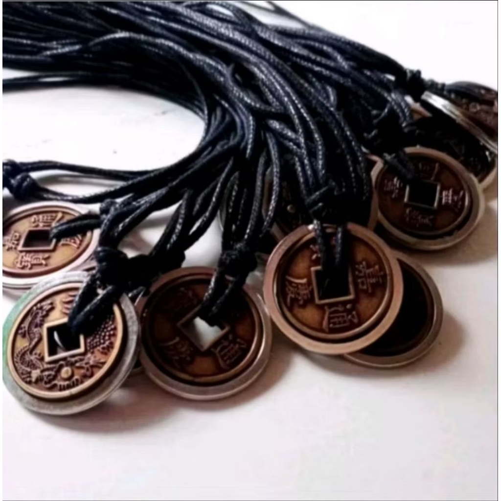 Kalung Tali Hitam Liontin Koin Cina - Aksesoris Fashion Premium Pria dan Wanita