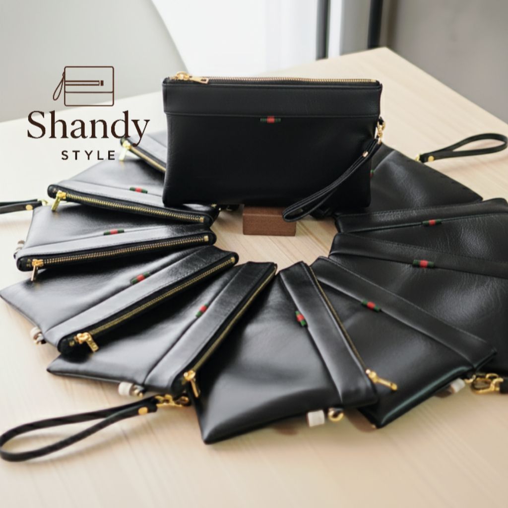 Dompet Clutch Pria Wanita Premium (Waterproof) | Dompet Tangan Elegan Resleting Gold | Pouch Multifu