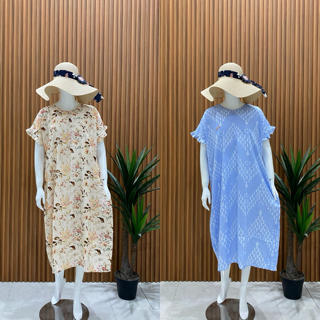 Arsyila Daster Lengan Rempel Rayon Premium Busui Friendly/ Daster Long Motif Kekinian