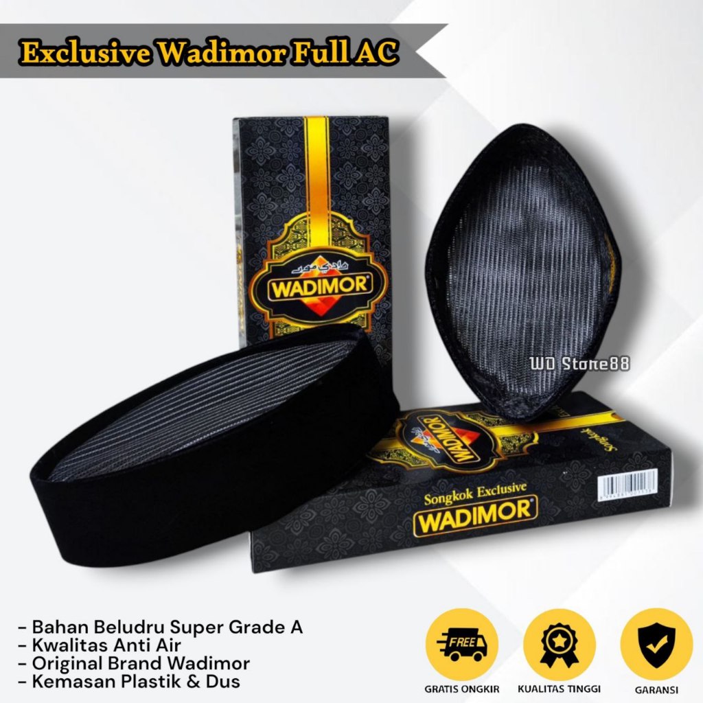 Peci Songkok Wadimor Anak Dewasa FULL AC Santri Kekinian Elegan Hitam Halusan || Kopiah Pria Wadimor