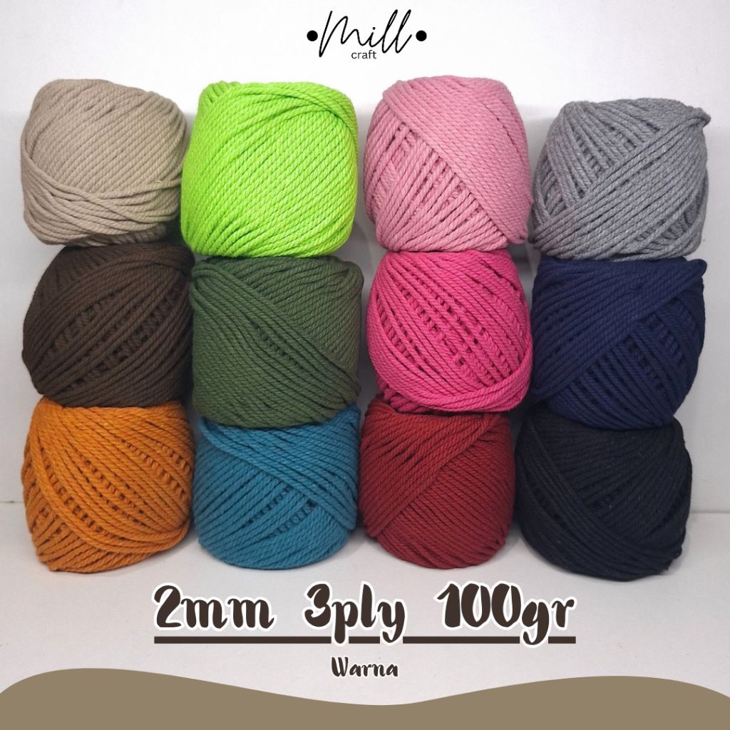 2mm 100gr 3ply Tali Katun Warna by Millcraft | BENANG MACRAME 2MM / TALI MACRAME 2MM / BENANG KATUN 