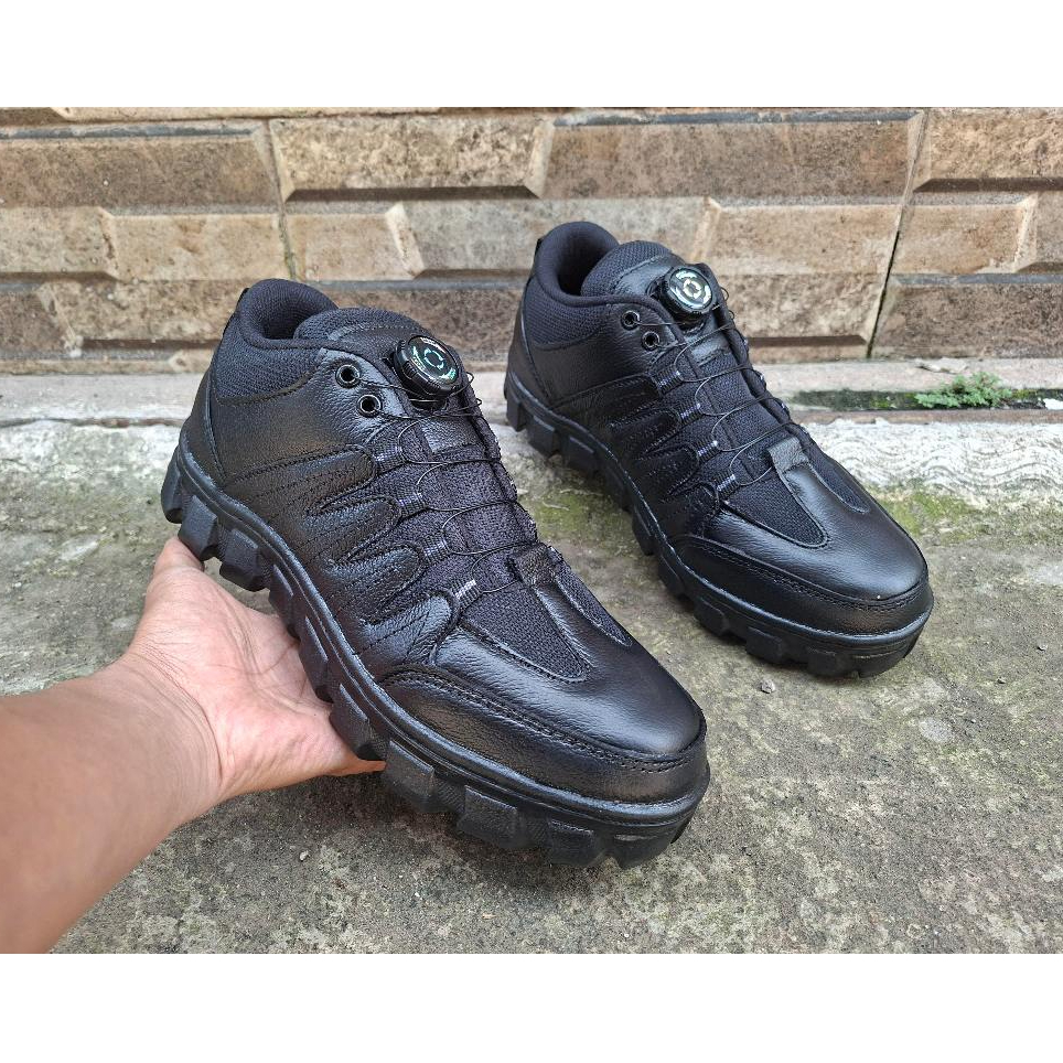 Aswild - Sepatu Pria Sepatu Kulit Tracking Hikking Semi Boot PDH Pria Tali Putar