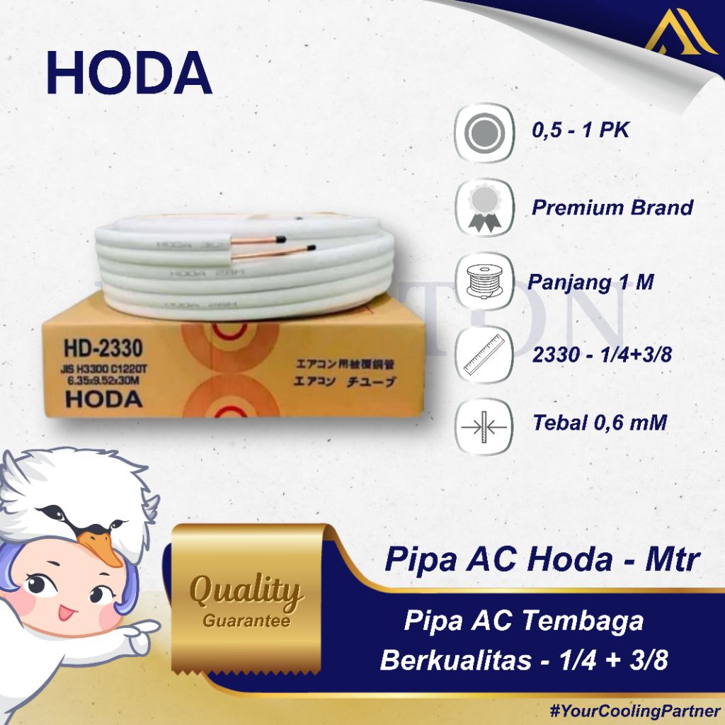 Pipa AC Tembaga Hoda 2330 - 1/4 + 3/8 | 0.5 PK - 1 PK | 0.6 mm - Per Meter