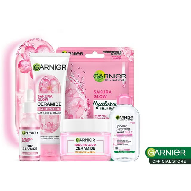 BIG SALE GARNIER Paket Skincare 1 Set Lengkap Sakura Glow Ceramide Skin Barrier Complete Set Hydrati