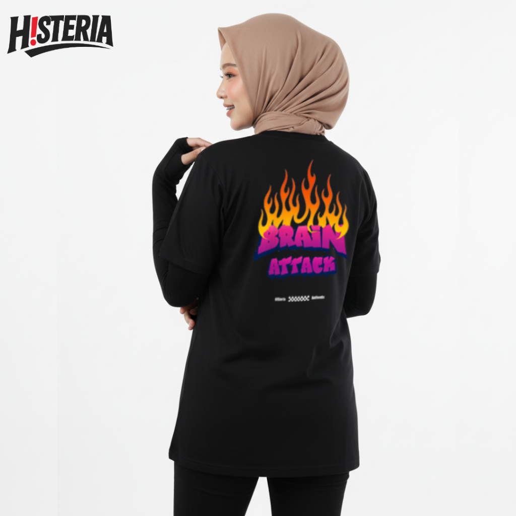 T-Shirt Brain Attack Black Original HSteria – Kaos Unisex Cotton Combed 30s Streetwear