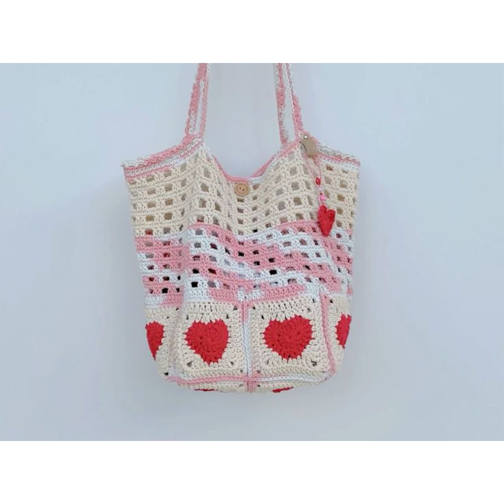 heart granny square tote bag - tote bag rajut - tas rajut - tas rajut custom
