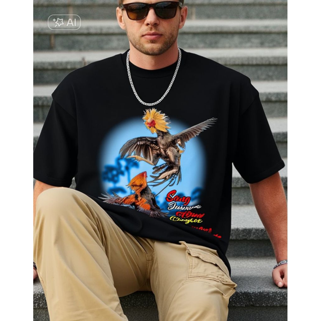 Kaos baju cowok ayam jago bangkok adu an