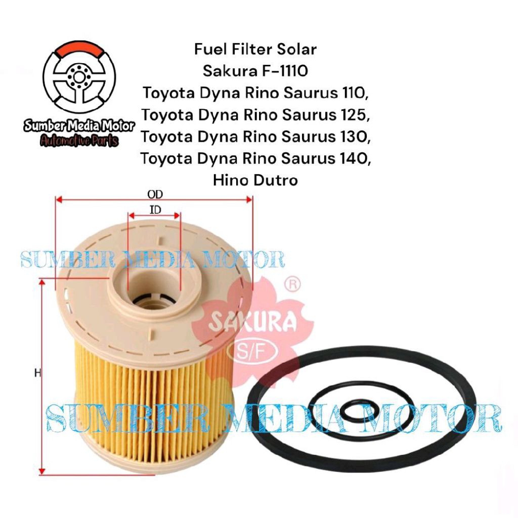 Sakura Fuel Filter Solar Bawah F-1110 Toyota Dyna Rino Saurus 110, Toyota Dyna Rino Saurus 125HT, To