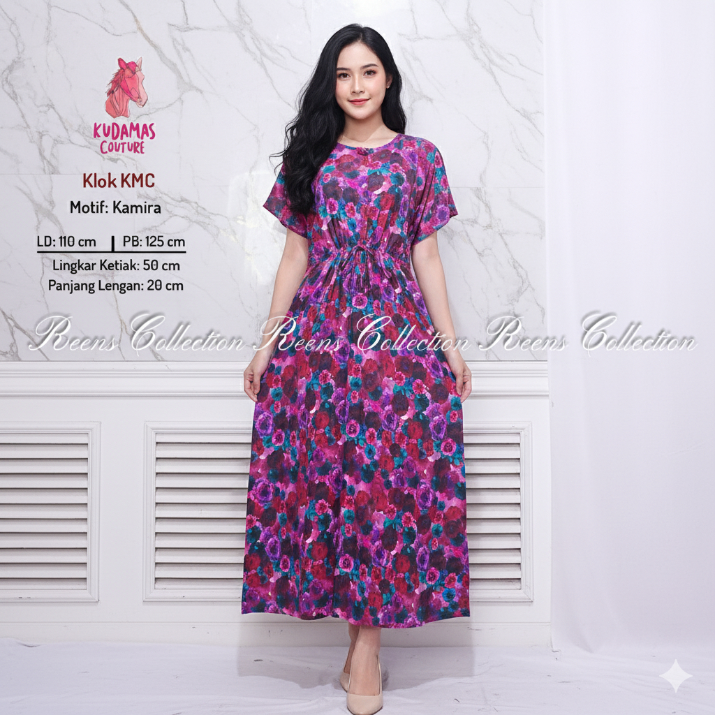 Kuda Mas Couture Dress Klok KMC Rayon Twill | Longdress Semata Kaki Tangan Pendek Ziper Dada Busui