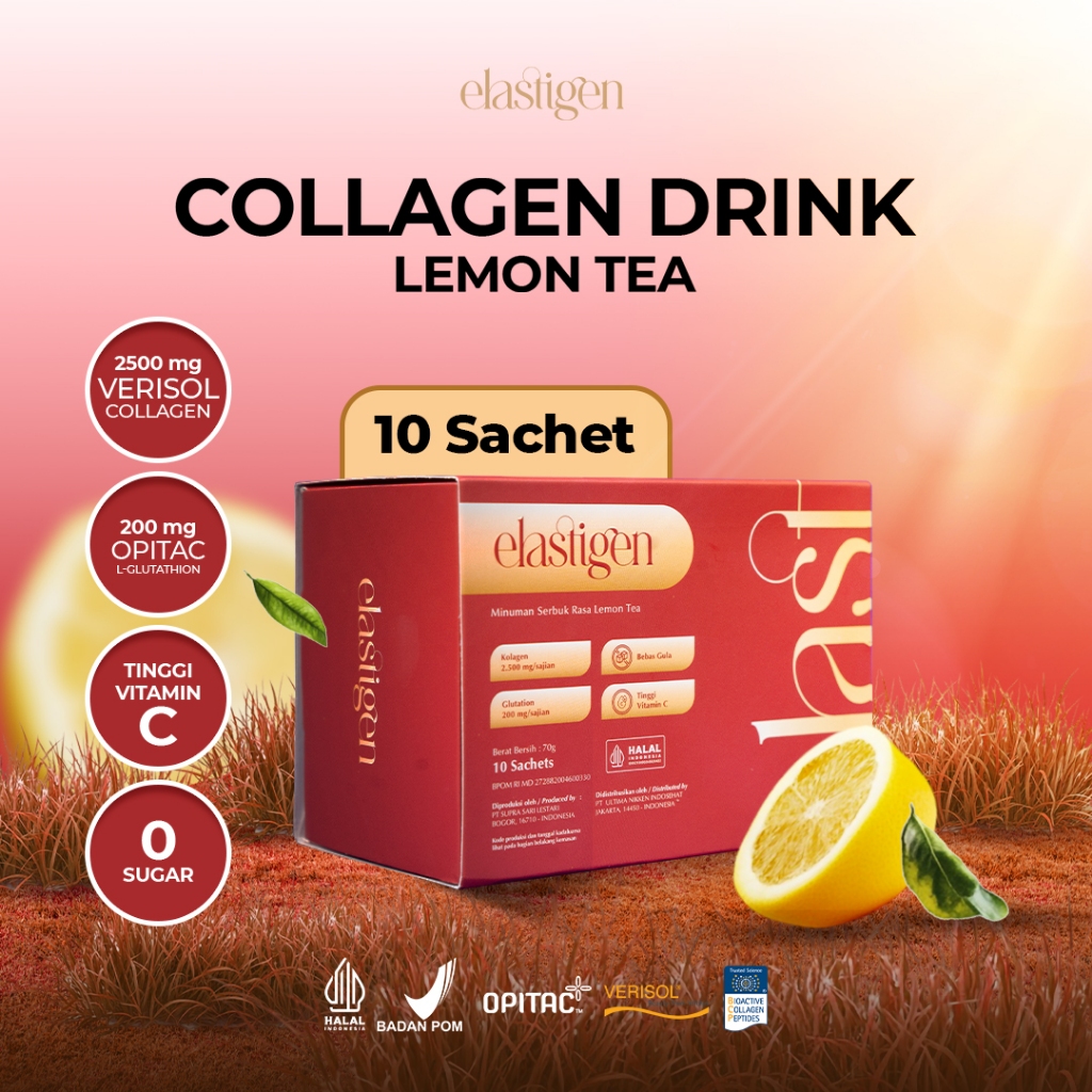 elastigen Collagen Drink Verisol 2500mg + Glutathione Opitac 200mg – Minuman Kulit Glowing, Anti-Agi