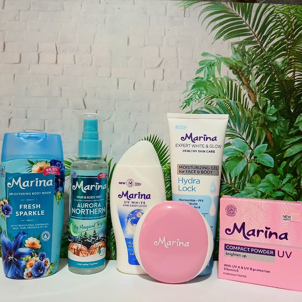 Paket Lengkap Marina Skincare & Bodycare 5in1 (Body Wash 95ml Fresh Sparkle, Body mist Aurora, Moist