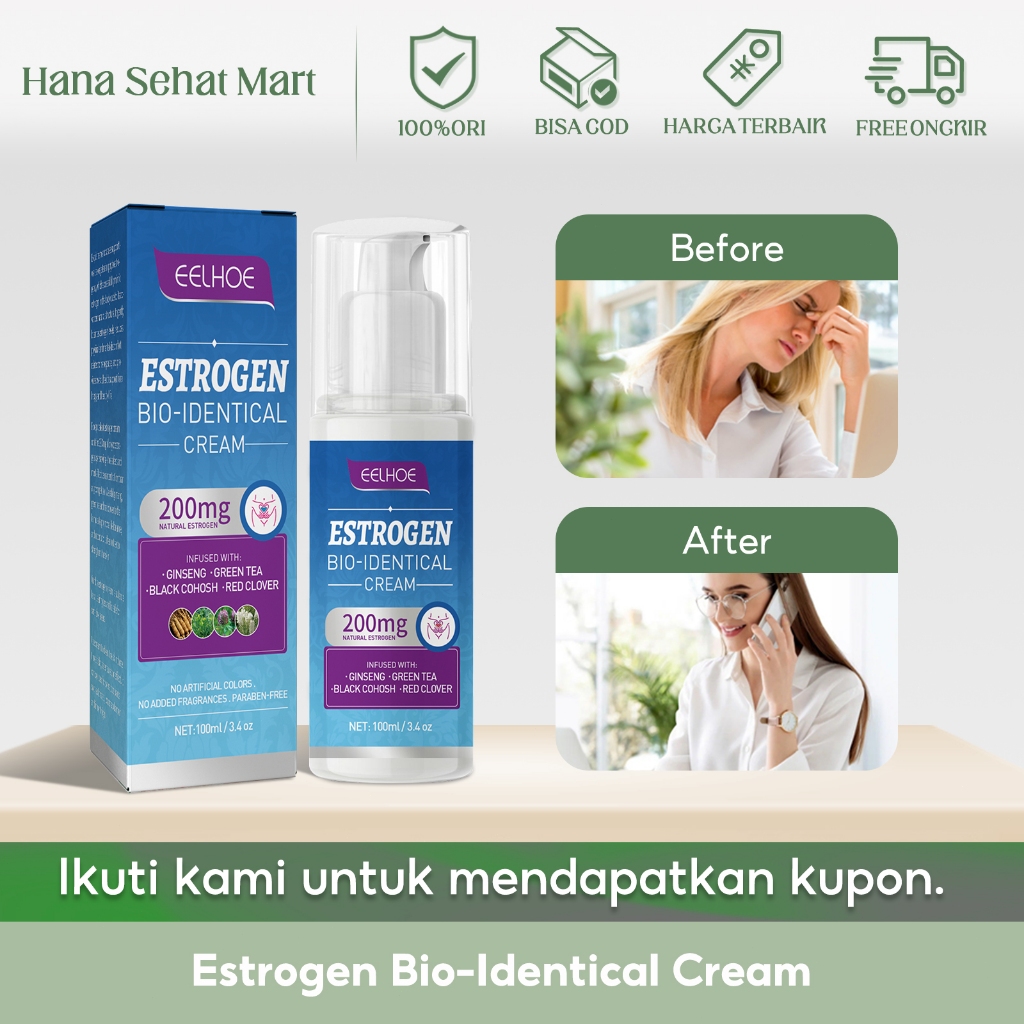 EELHOE Estrogen Bio-Identical Cream 100ml Krim Penenang Estrogen Meredakan Kelelahan, Kecemasan, Str