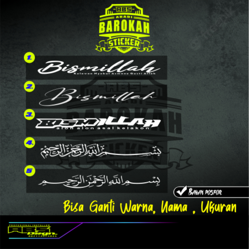 Cutting Sticker Bismillah Kaca Depan Mobil Truck