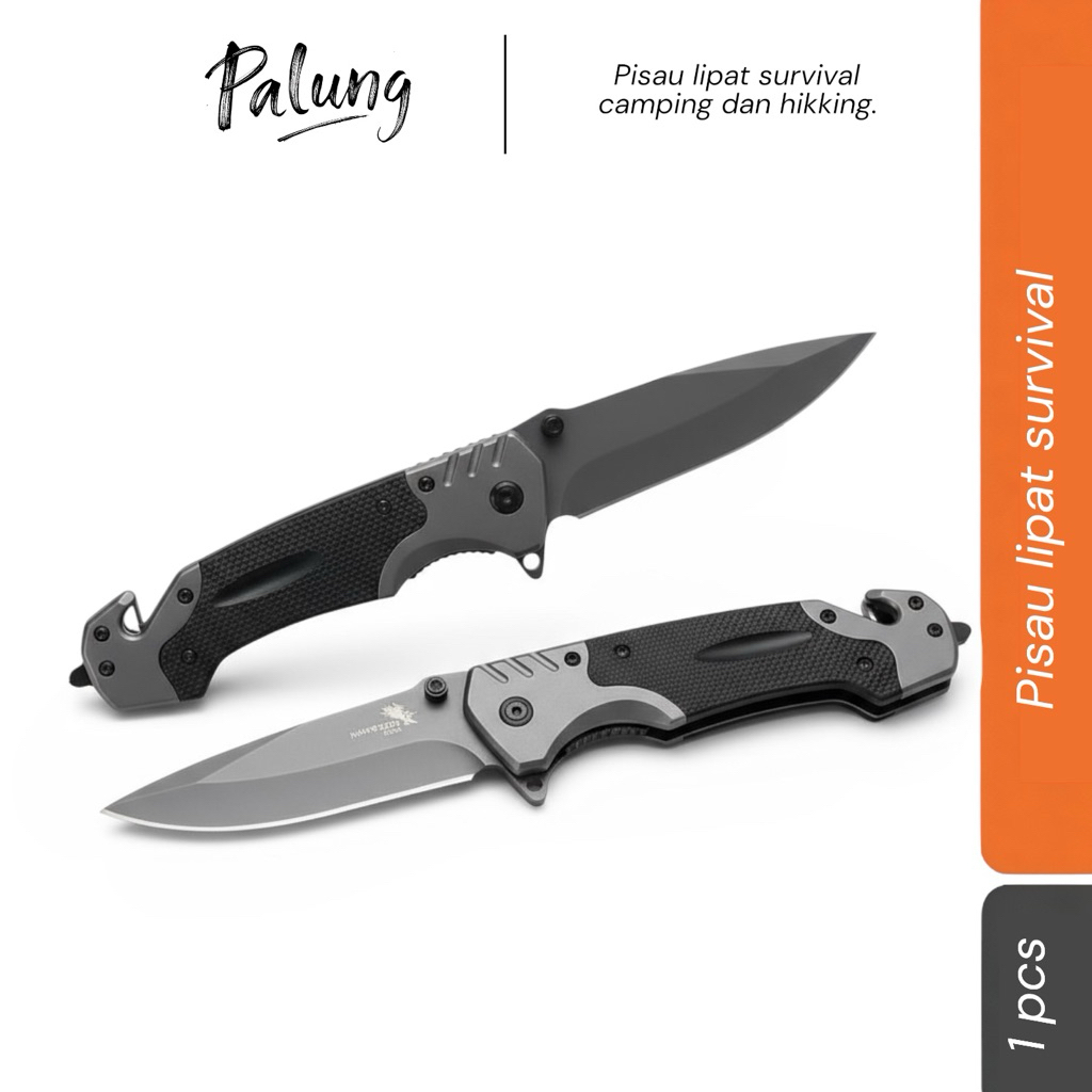 pisau lipat survival knifezer / pisau camping 440c grey