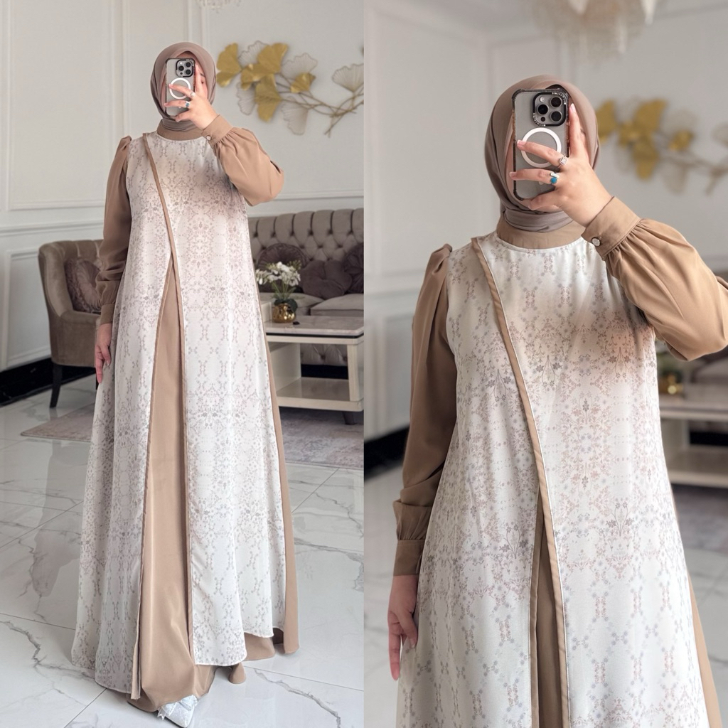 NNfashion Khansa Dress Couple Anak Gamis Muslimah-Khaki