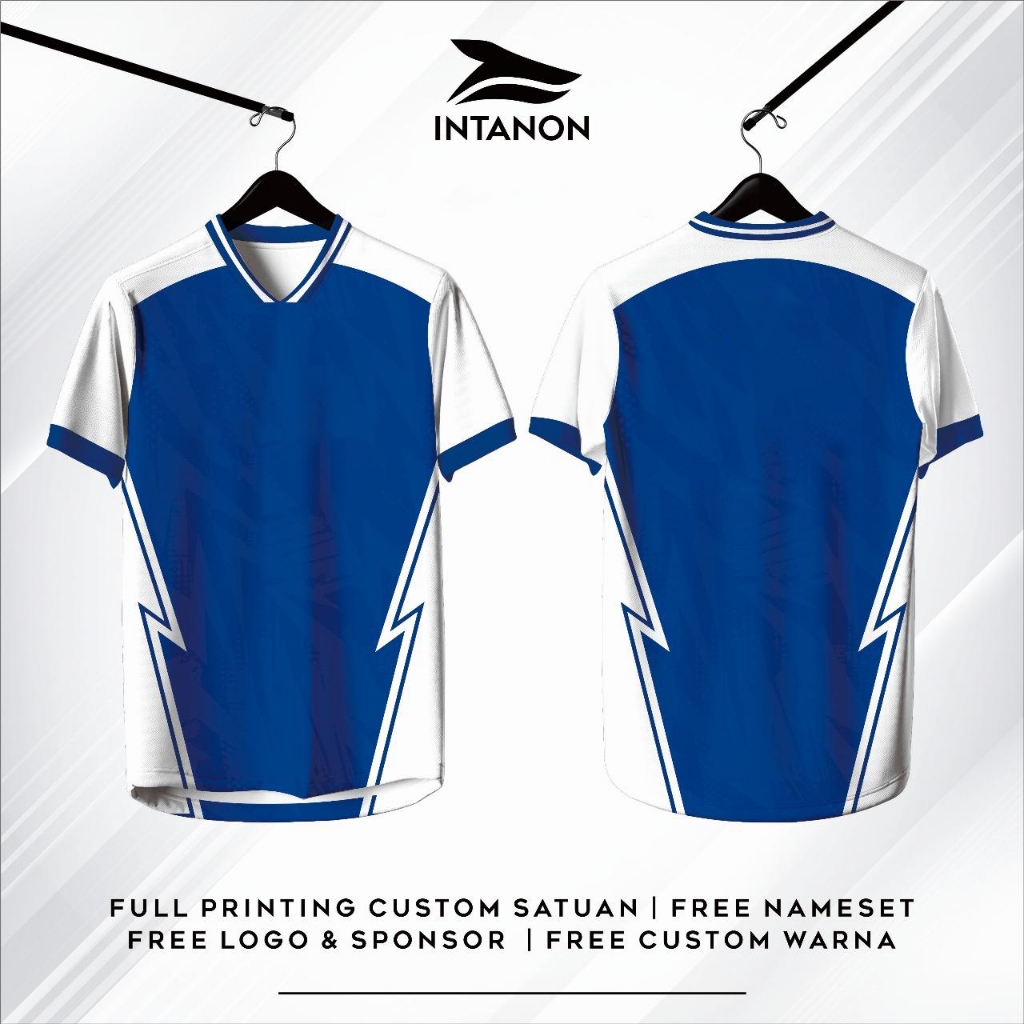 Jersey Futsal Biru Putih Full Printing -Jersey Tim Futsal Modern Elegan