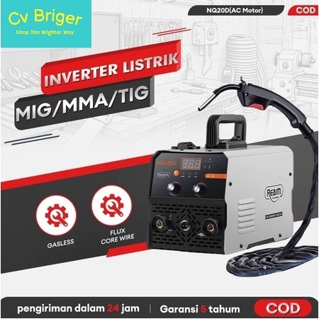 BRIGER - Reaim Mesin Las MIG-250 450 Watt: Inverter Tanpa Gas Efisiensi Tinggi, Set Lengkap Alat Las