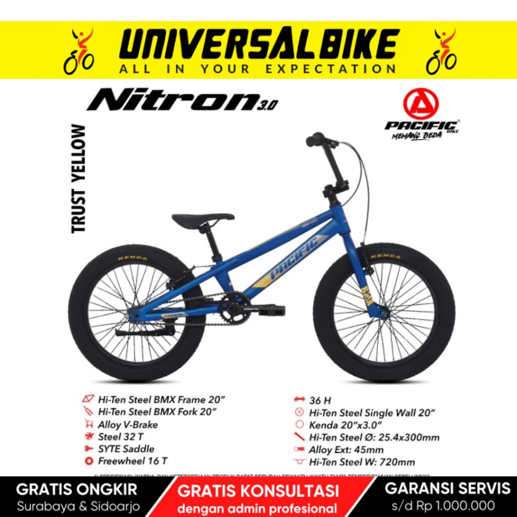PACIFIC Nitron 3.0 BMX 20 Inch Sepeda Freestyle Frame Steel V-Brake 16T | Murah & Bergaransi