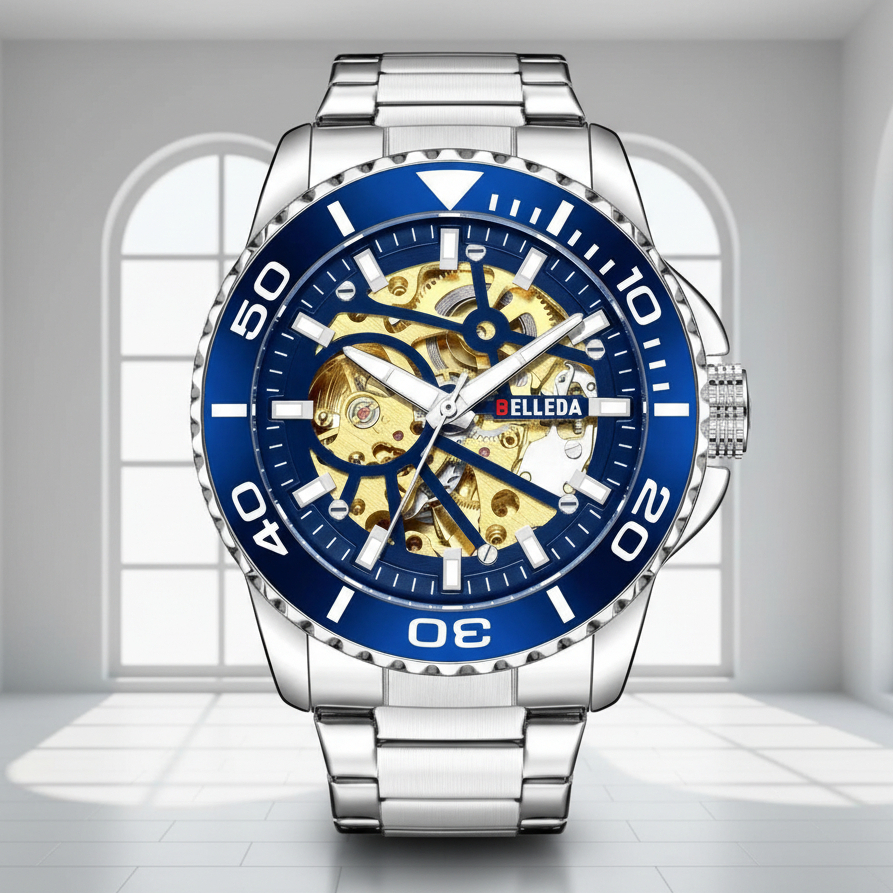 Jam Tangan Pria Belleda 9485 Automaticc Rantai Mewah Fashion Kasual Anti Air Original Watches