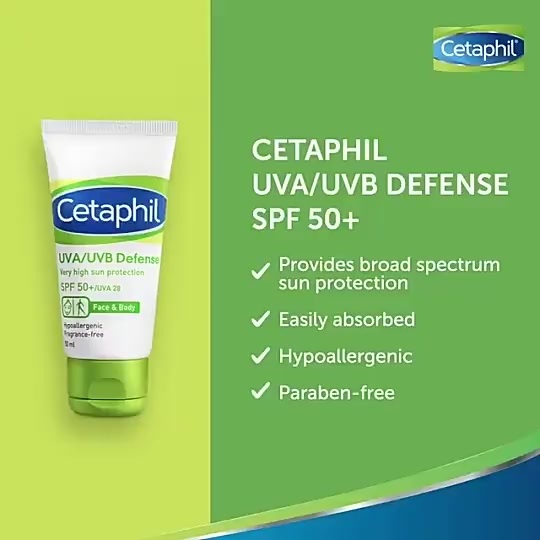 Cetaphil Sunscreen Wajah SPF 50+ PA++++ 50ml - Defense UVA/UVB, Sunblock Ringan untuk Kulit Sensitif