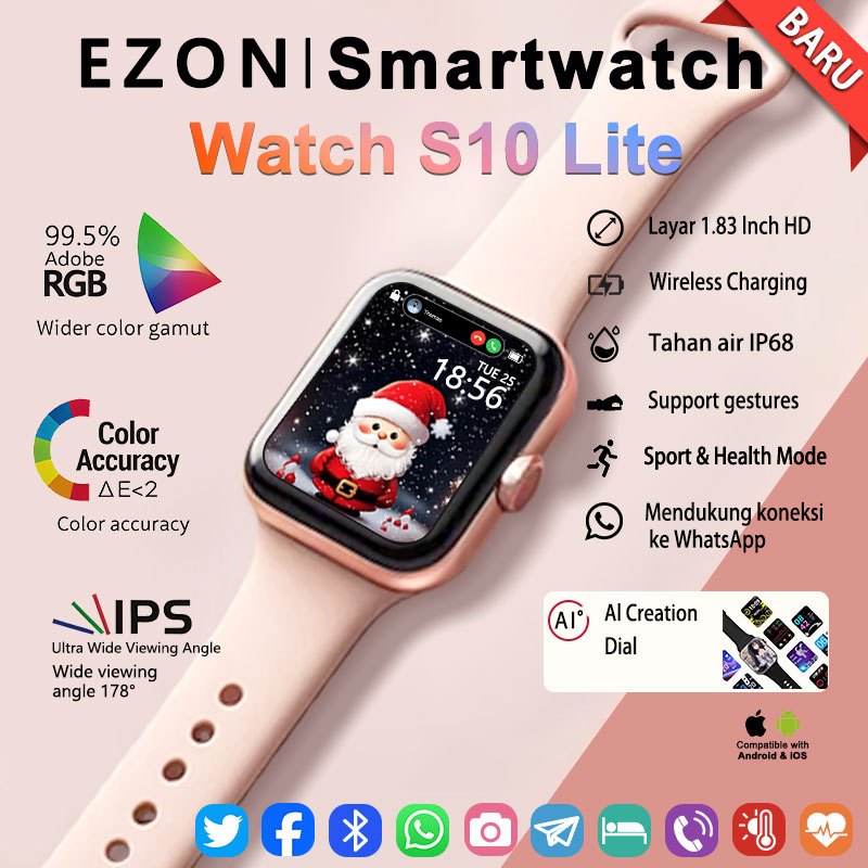 EZON-Smartwatch Serie S10 Lite Smart Watch 46mm S10 Jam Pintar Olahraga Bluetooth SmartWatch Wanita 