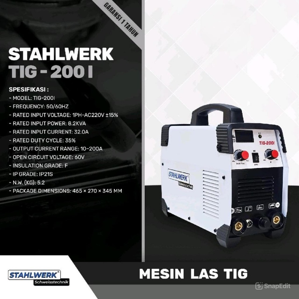 STAHLWERK Mesin Las TIG-200I Mesin Las TIG + MMA DC 200A