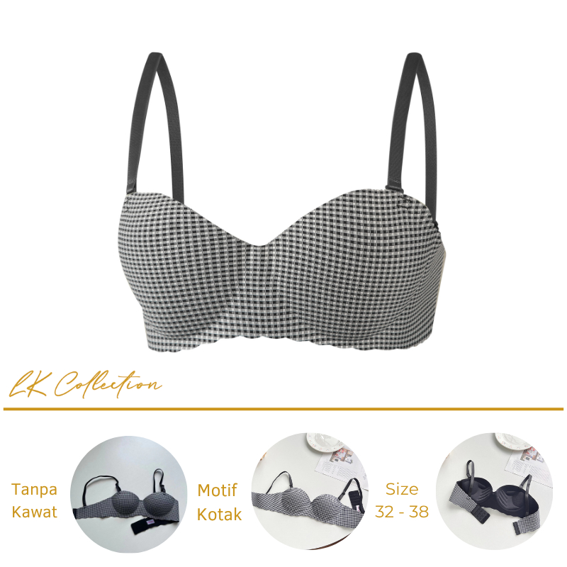 Bra Push Up Tanpa Kawat Busa Tebal Bh Kemben Tali Wanita Motif Kotak Premium Nyaman