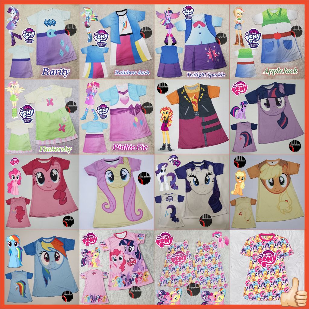 Baju FULLPRINT Dress Kostum Anak Dewasa My Little Pony Equestria Girls Pinkie Pie Rainbow Dash Twili