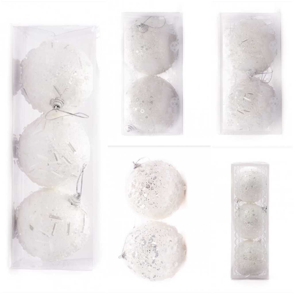 Yeraya Hiasan Bola Natal Putih Manik 8cm 10cm Bola Putih Premium bola natal besar bola gantung pohon