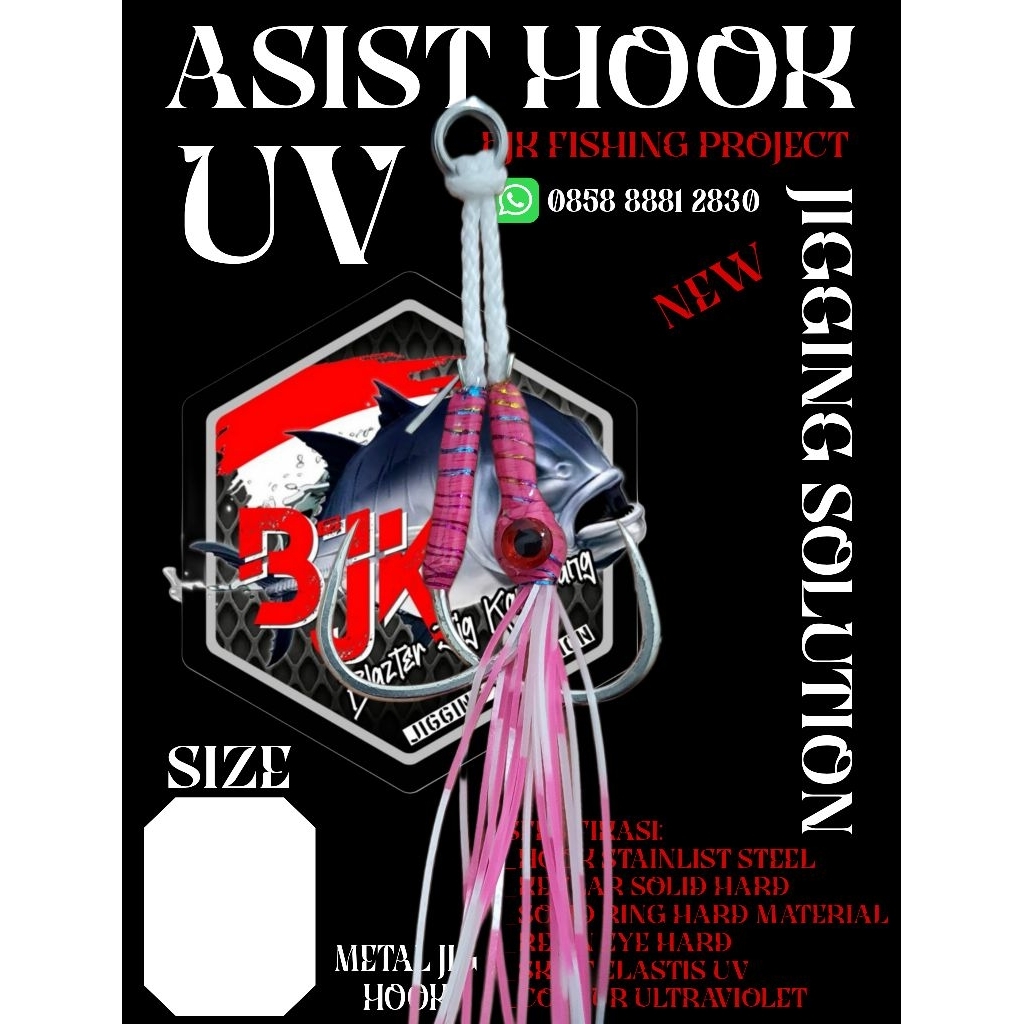 ASIST HOOK METAL JIG 1/0 S/D 5/0 RESIN UV STAINLIS STEEL KAIL JIGGING