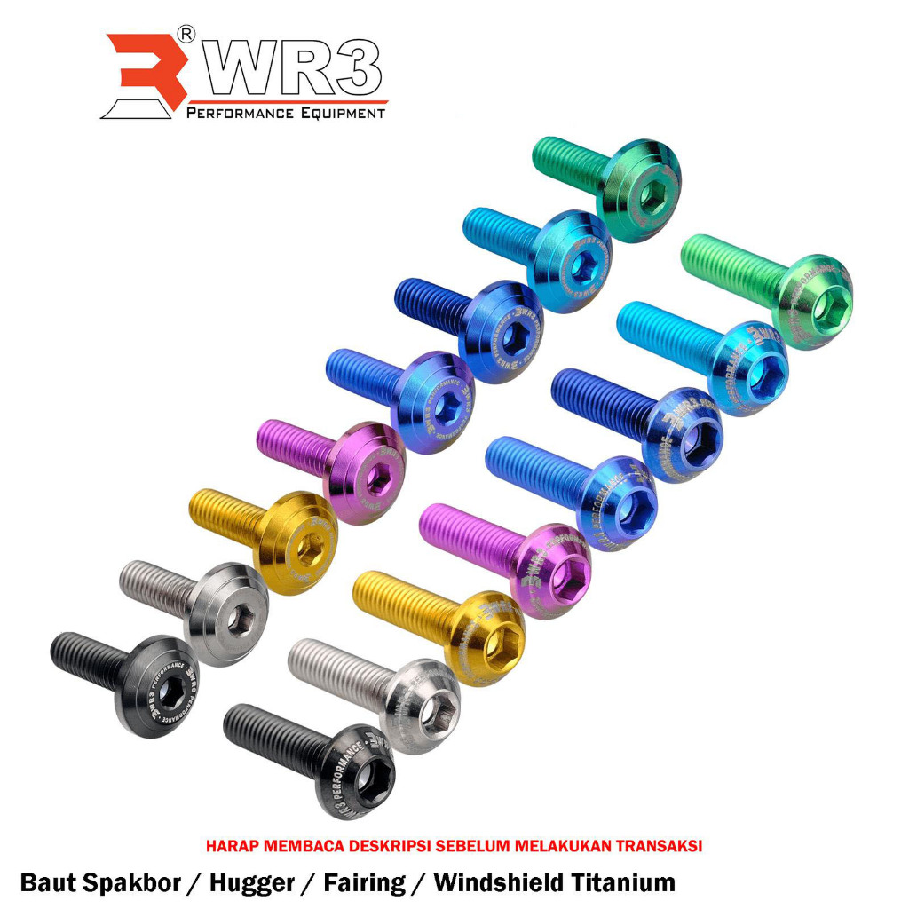 Baut Titanium L Spakbor WR3 Uk. M5 Baut 8 Kunci L4 / M6 Baut 10 Kunci L5 Untuk Spakbor Depan / Hugge