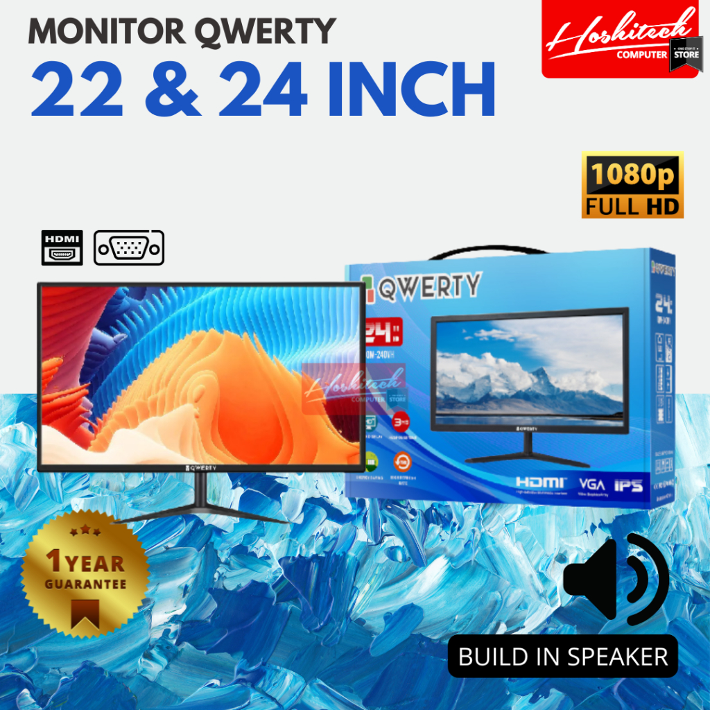 Monitor Qwerty 22 24 Inch IPS  FHD 1080 HDMI VGA Garansi resmi
