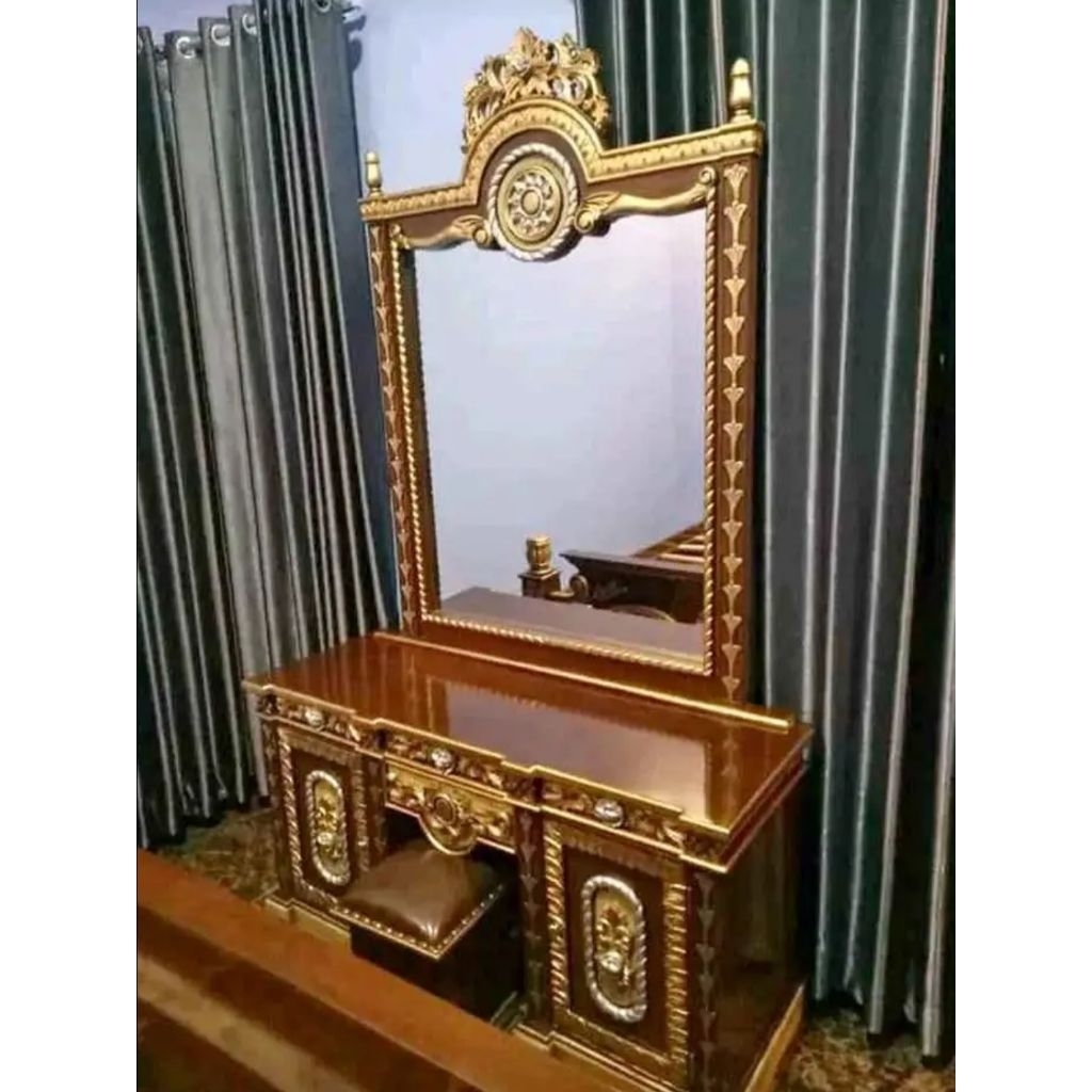 Meja Rias Gong Jati Meja Tolet Jati Solid Kokoh - Kualitas Bergaransi