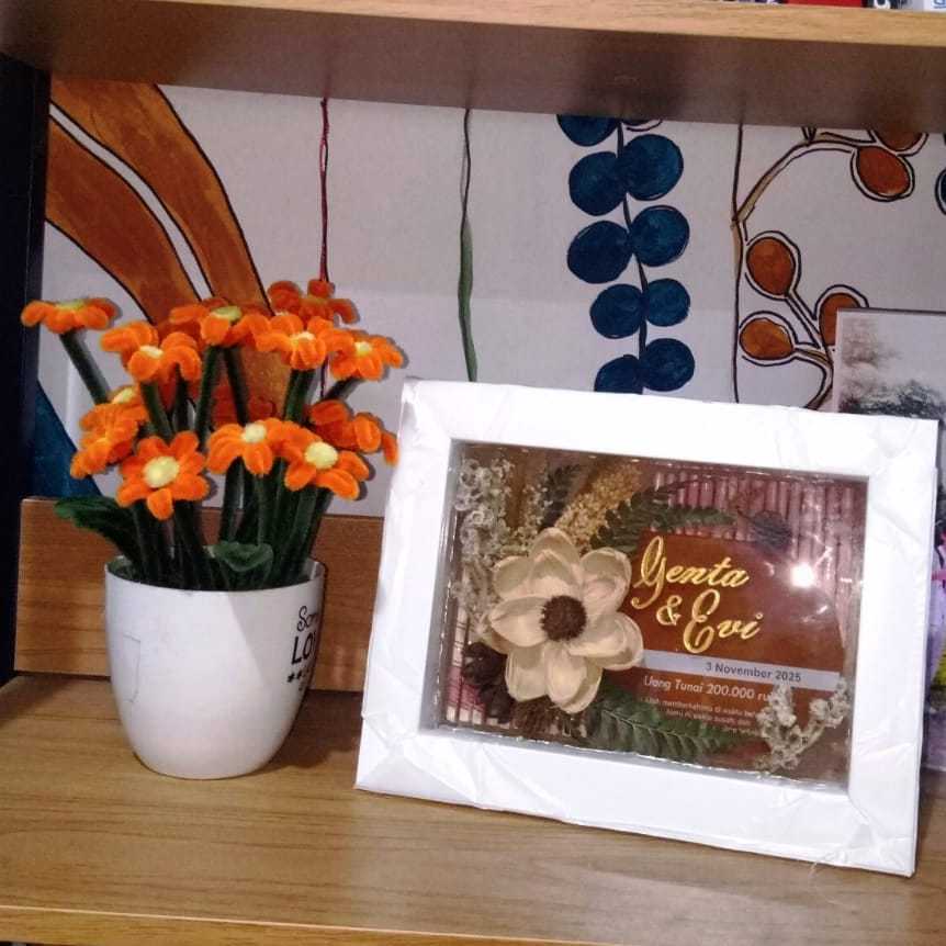 PO Mahar Pernikahan Estetik Custom Nama - Frame Akrilik Bunga kering Hantaran Uang Nikah