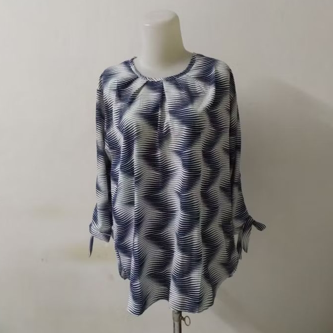 Blus wanita motif garis navy