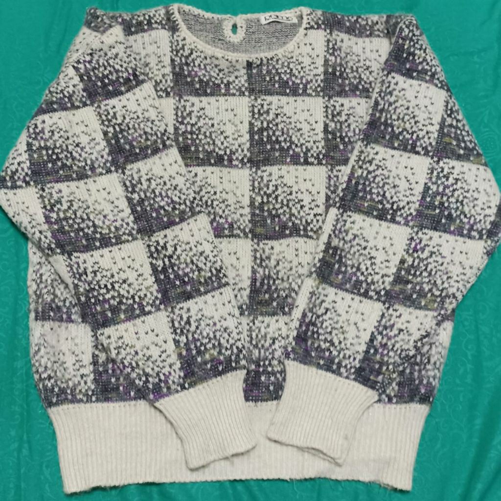 SF Sweater Korea Wanita - Motif Kotak Kotak