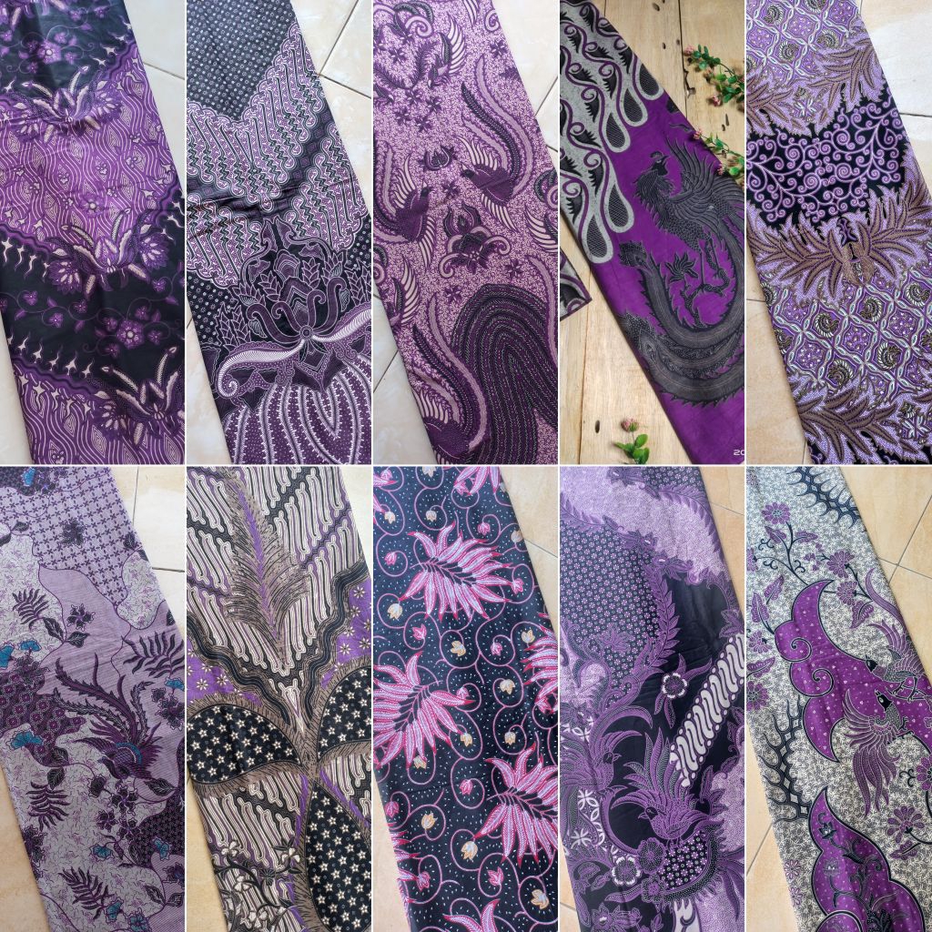 {BATIK PRINT} KAIN BATIK UNGU LILAC LENGKAP KATUN HALUS