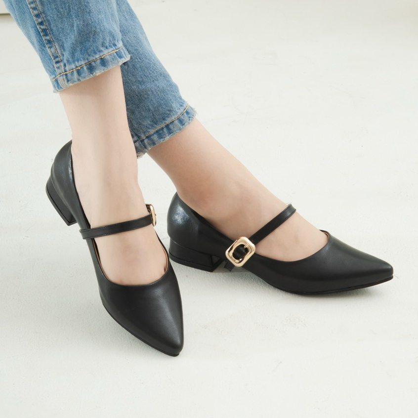 Alive Sepatu Heels Wanita 2cm Kulit Sintetis Premium Sepatu Formal Cewek AS 55